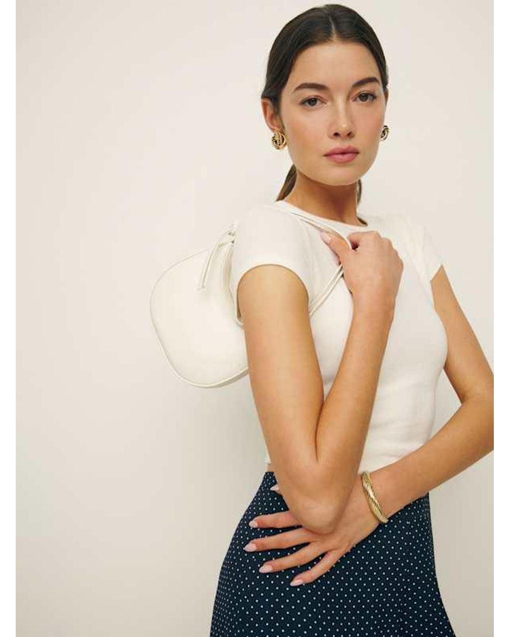 Reformation White Mini Rosetta Shoulder Bag