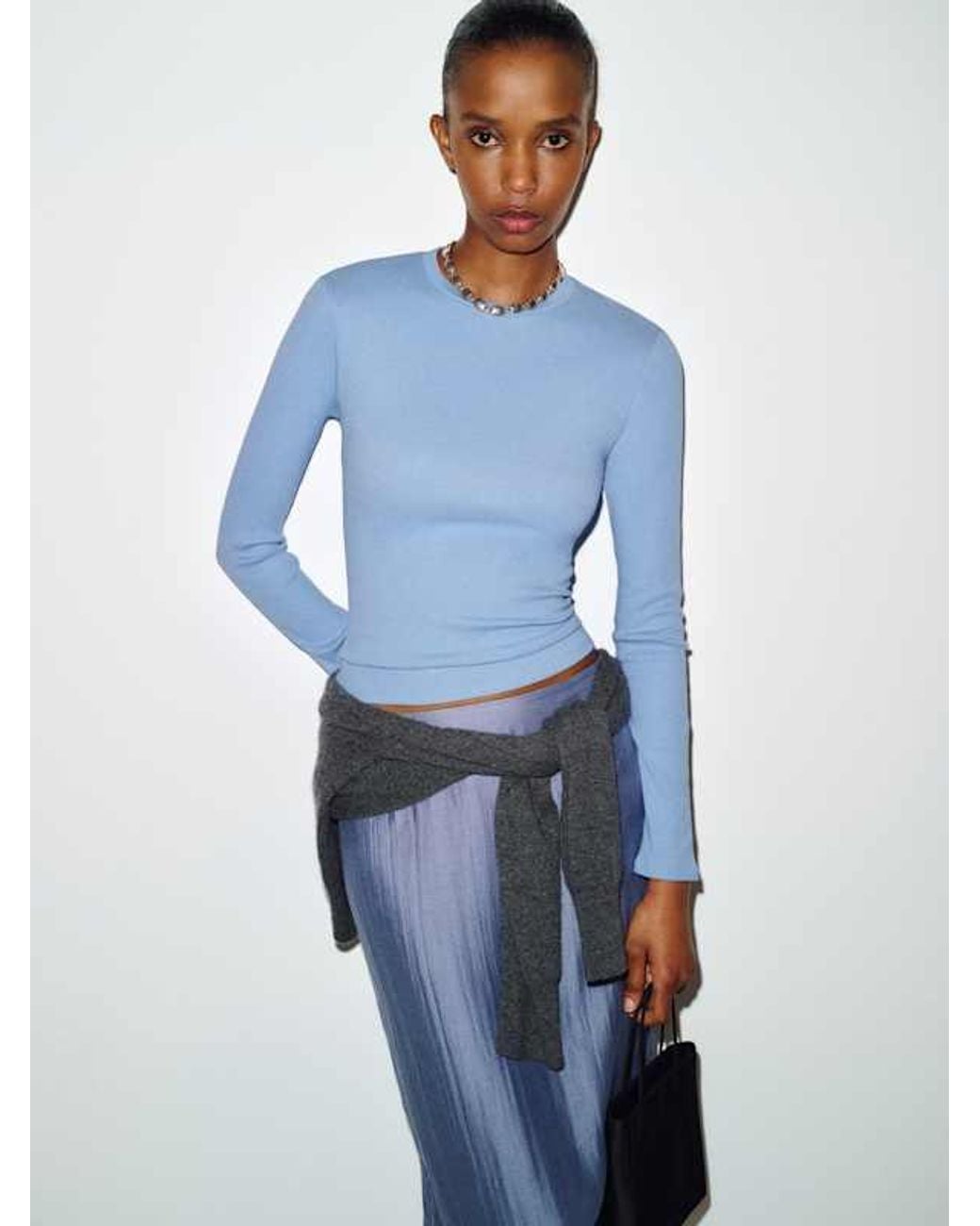Reformation Blue Davy Long Sleeve Crewneck T-Shirt