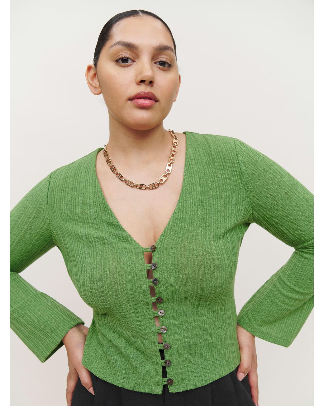 Reformation Gellar Knit Top in Green Lyst