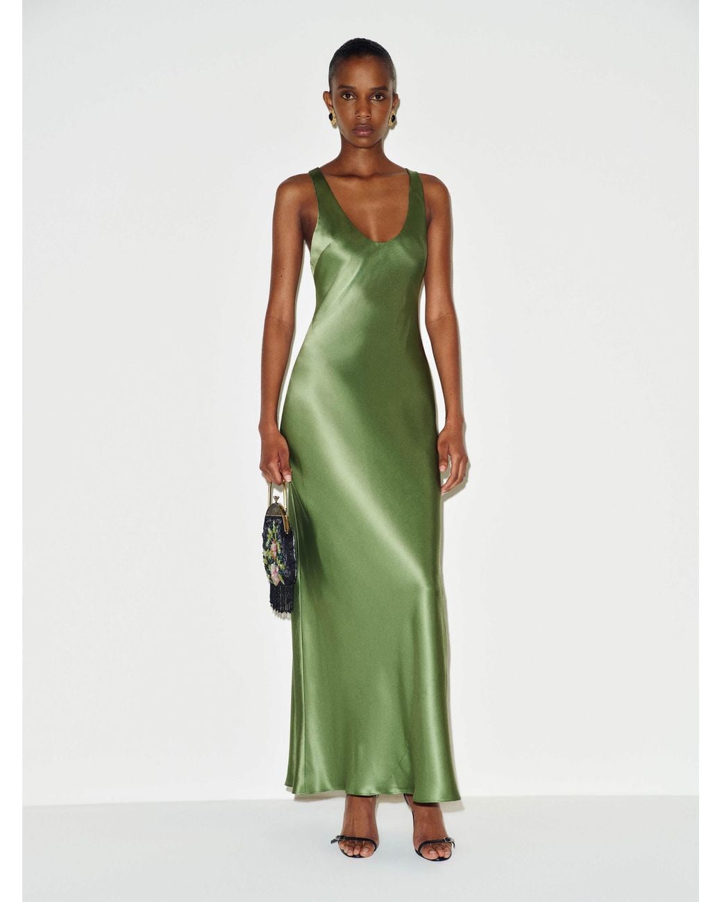 Reformation Green Justina Silk Dress Jade