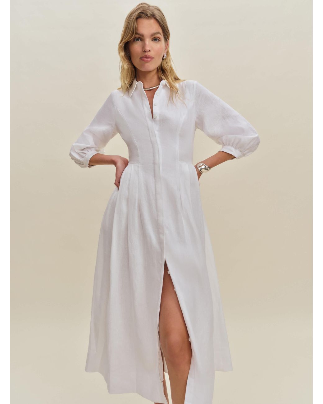 knee length dresses for ladies Linen button down dress TARA – MYAN ATELIER
