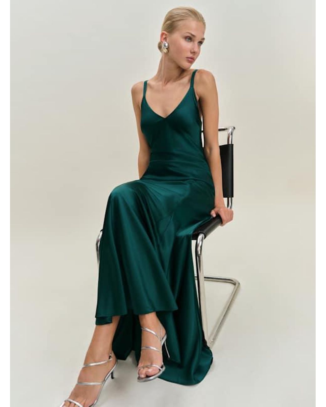 Reformation Tyler Satin Dress in Green | Lyst