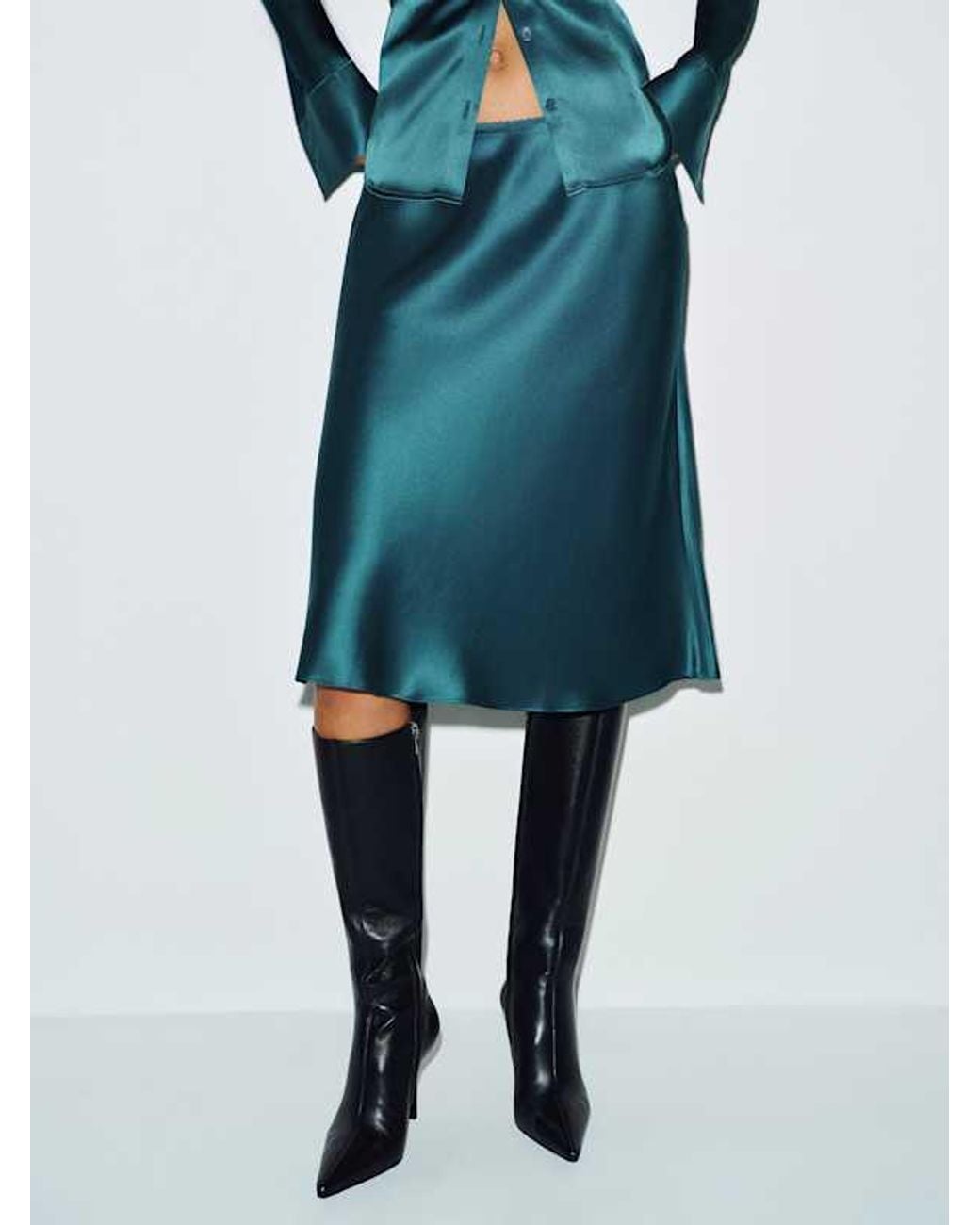 Reformation Blue Layla Silk Knee Length Skirt