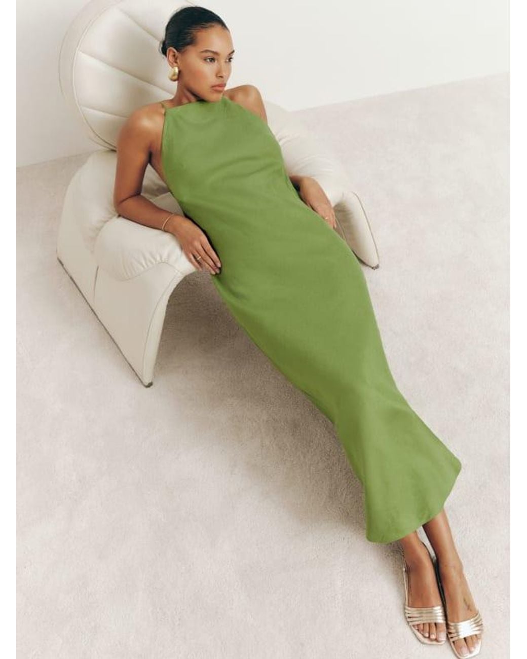 Reformation Selia Linen Dress in Green | Lyst