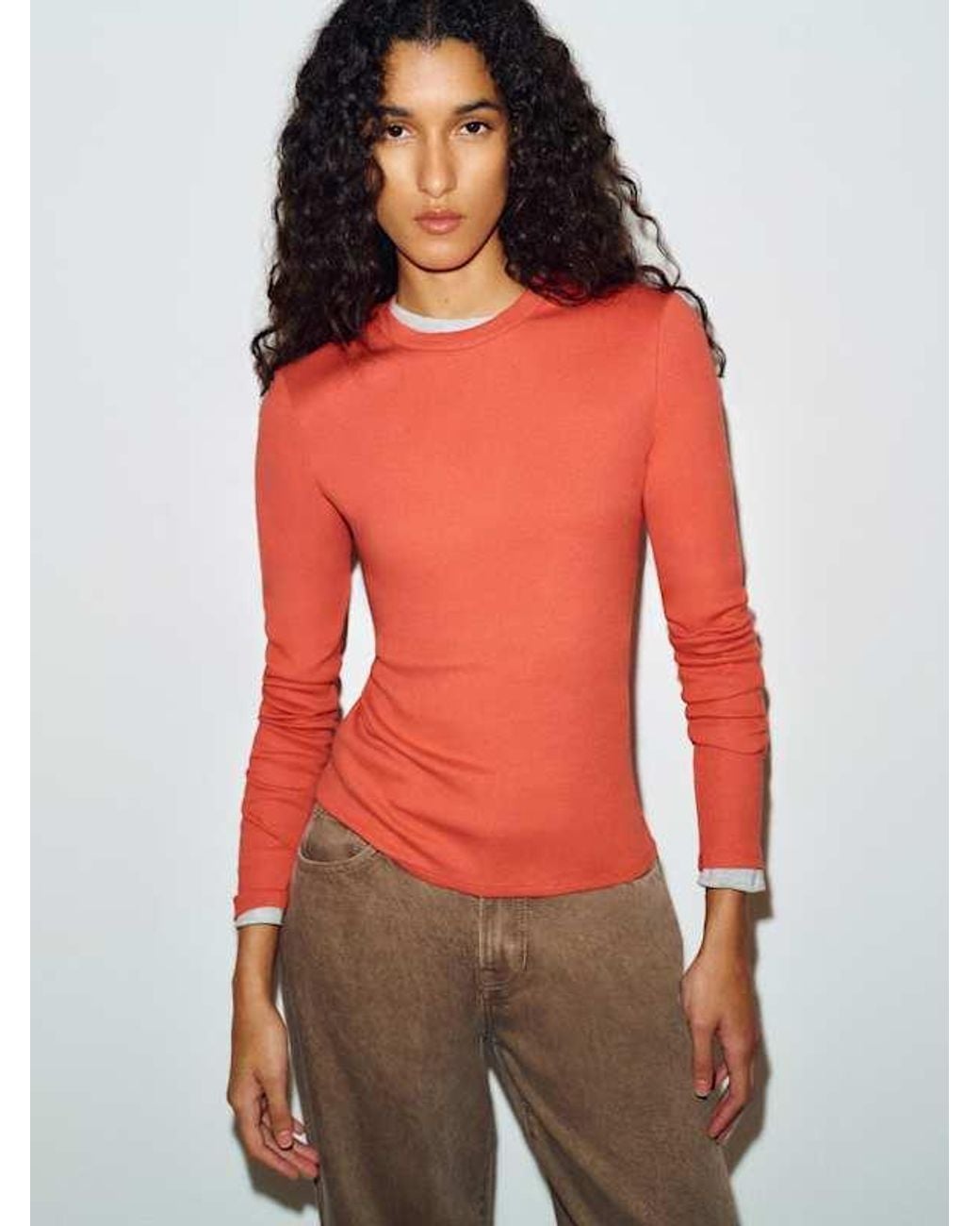 Reformation Red Davy Long Sleeve Crewneck T-Shirt