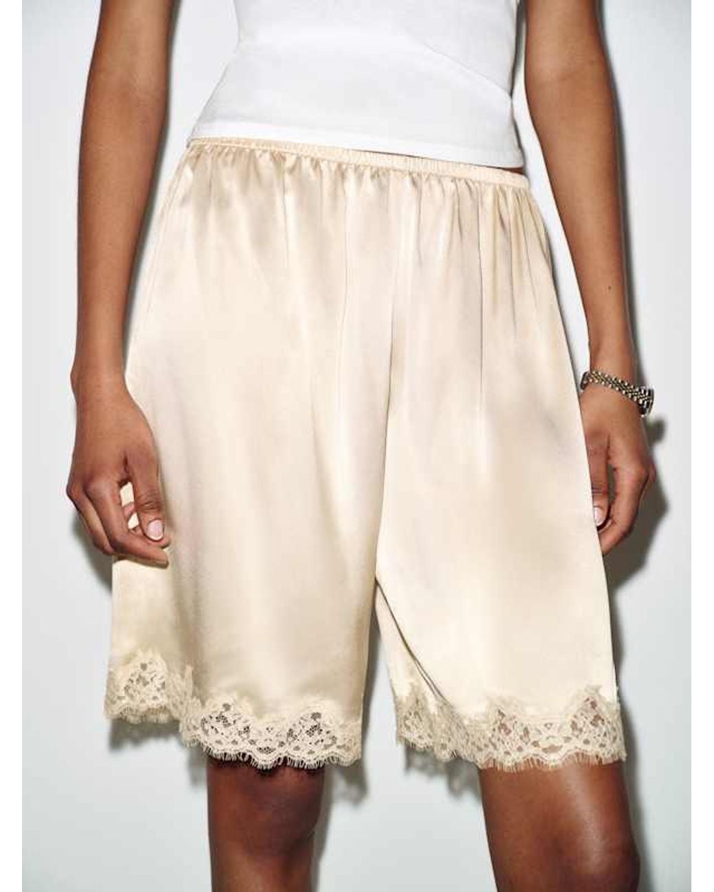 Reformation White Clara Silk Bermuda Short