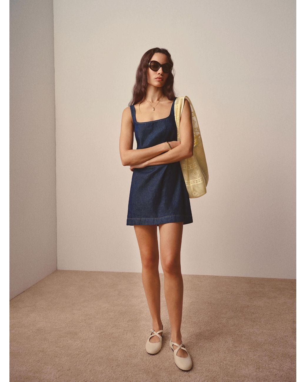 Reformation Natural Elinda Denim Mini Dress 0
