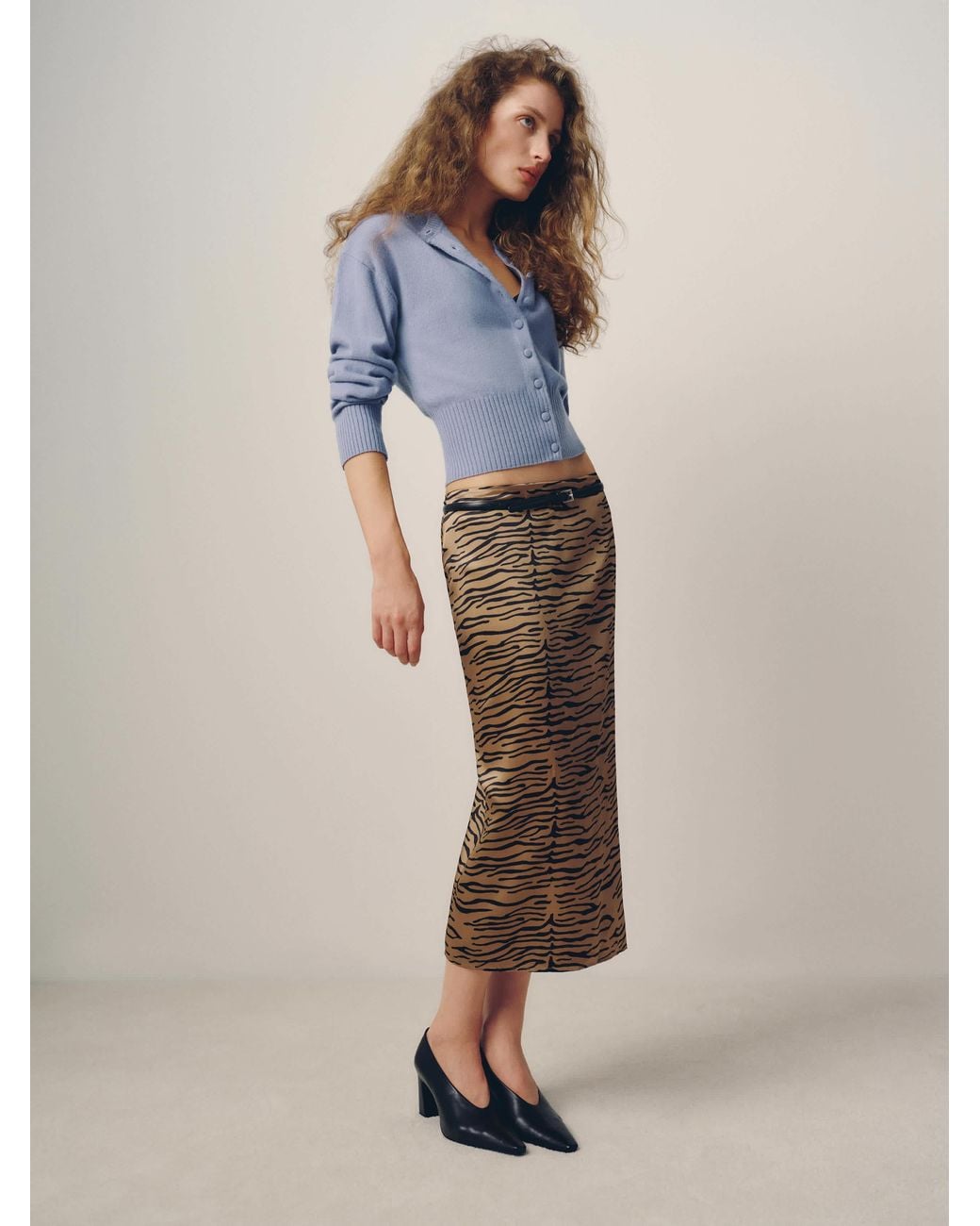 Reformation Natural Helen Low Waist Silk Midi Skirt