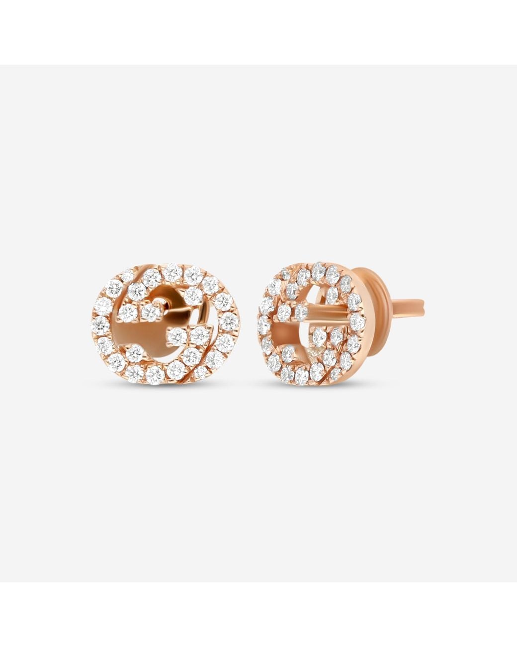 Gucci Metallic Interlocking G 18K Diamond Stud Earrings Ybd72940800100U