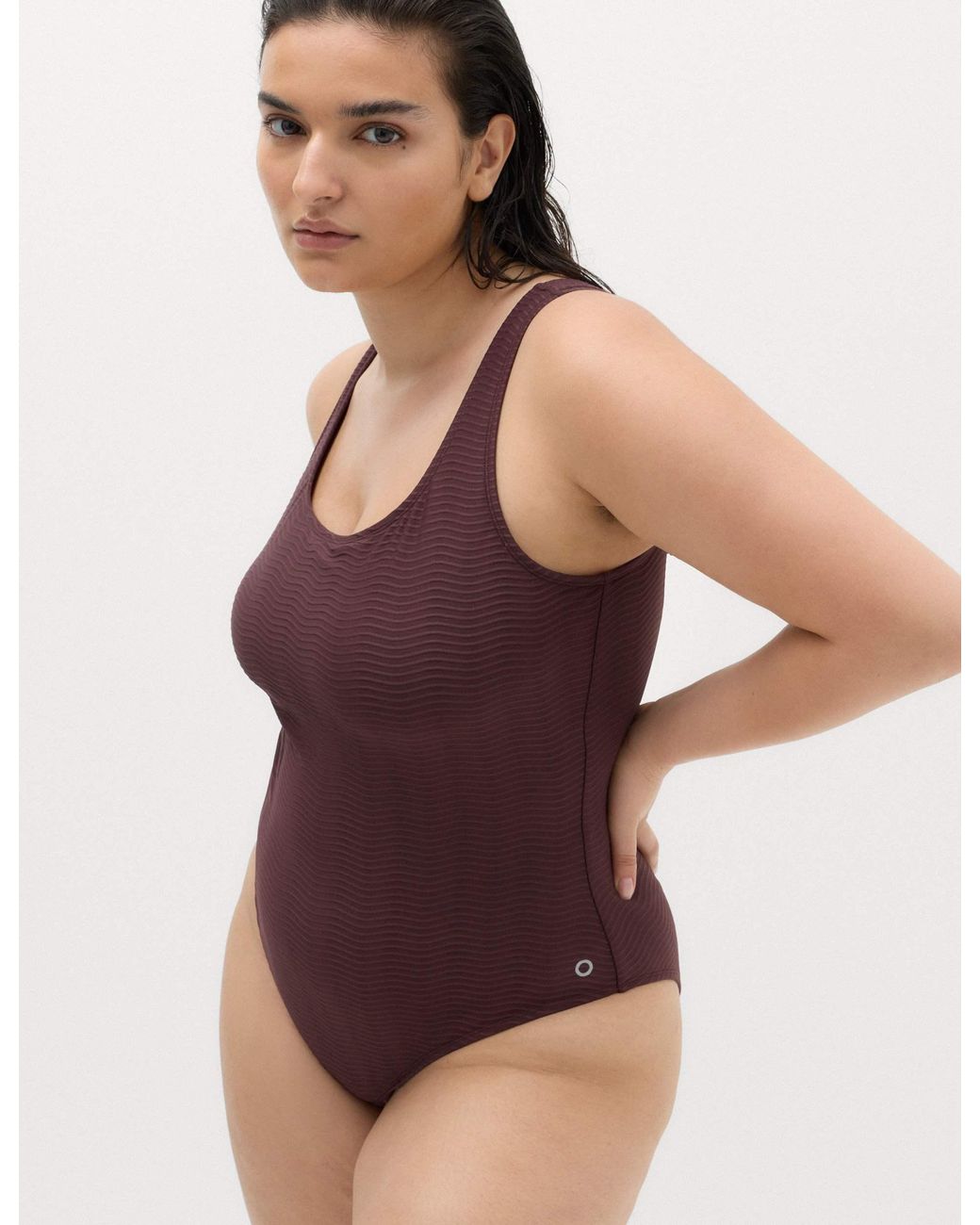 GOODMOVE Purple Women's Tummy Control Textured Padded Scoop Back Swimsuit