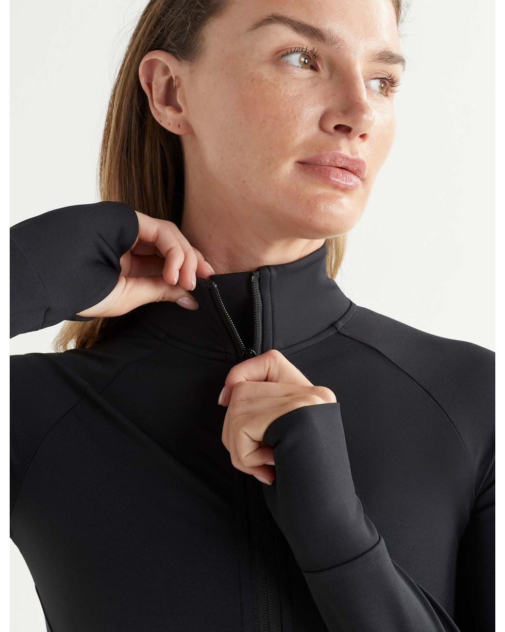 Lilybod Black Women's Zuri Contoured Zip Thru Top