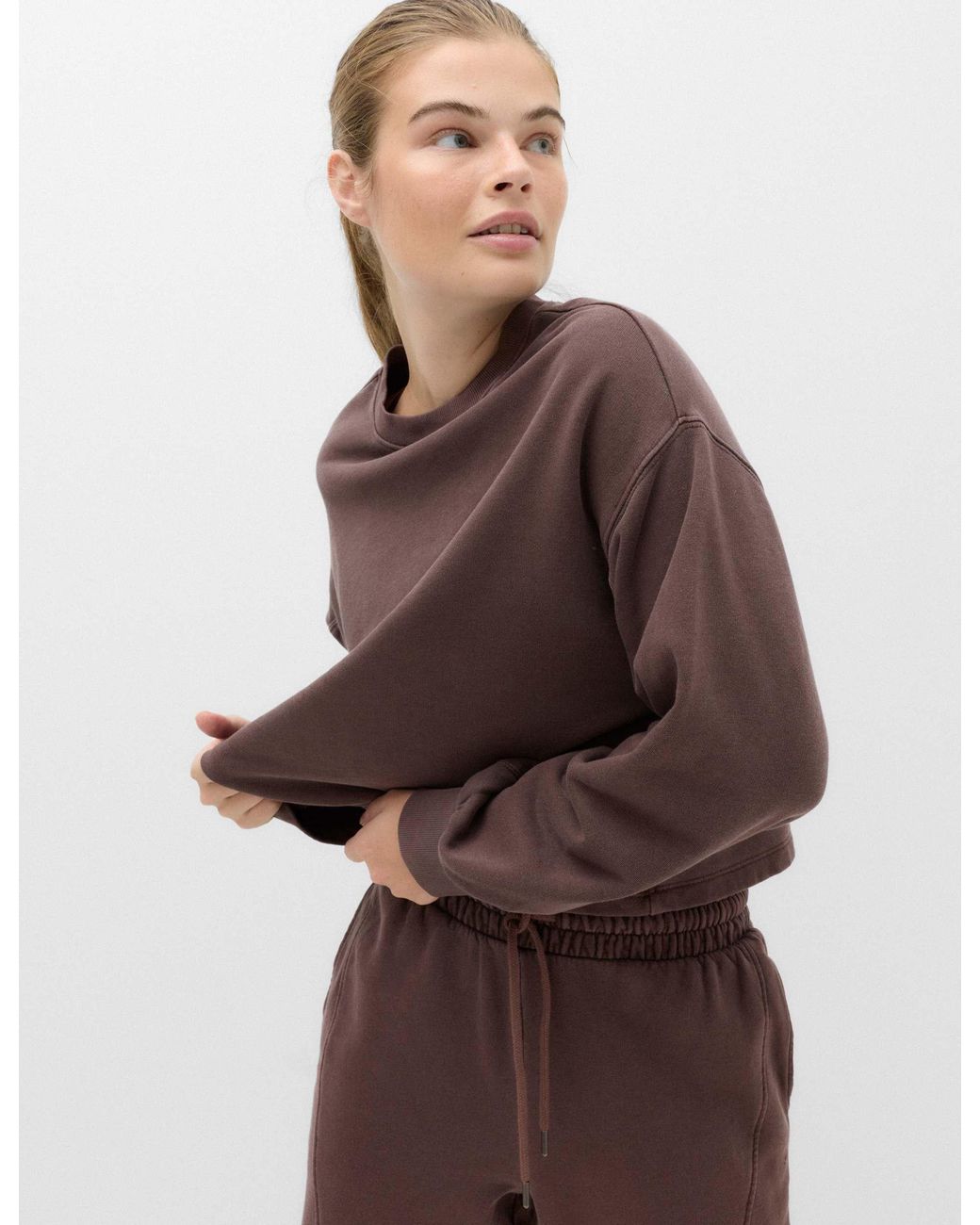 GOODMOVE Brown Women's Cotton Rich Garment Dye Boxy Sweatshirt