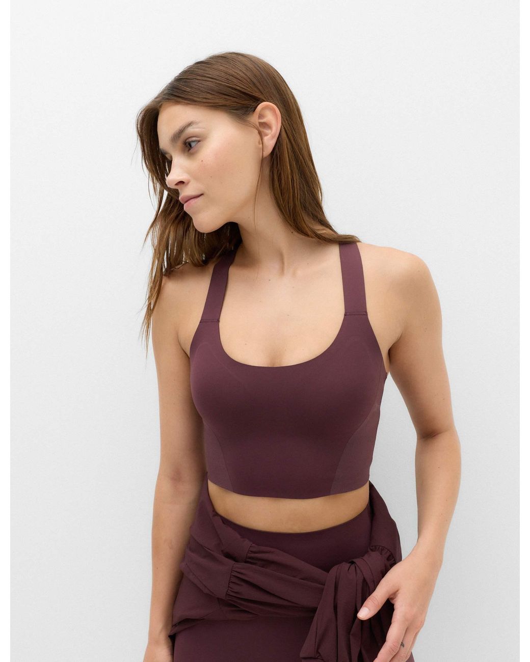 GOODMOVE Purple Women's Shimmer Scoop Neck Racer Back Sports Bra Vest