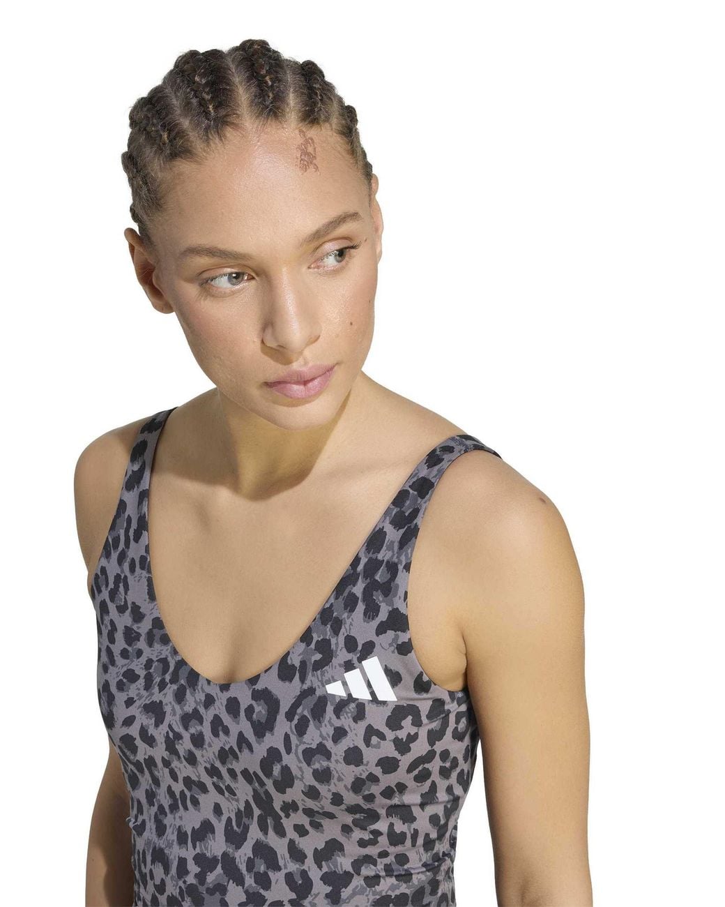 Adidas Blue Women's Workout Essentials Leopard Print Tank Top