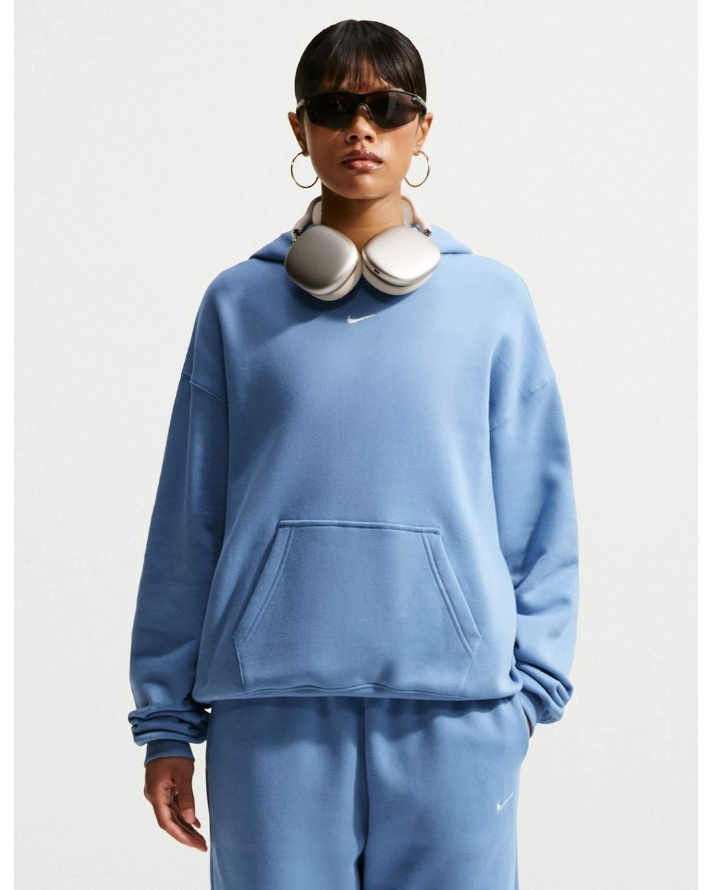 Nike Blue Women's Studio Fleece Oversized Pullover Hoodie