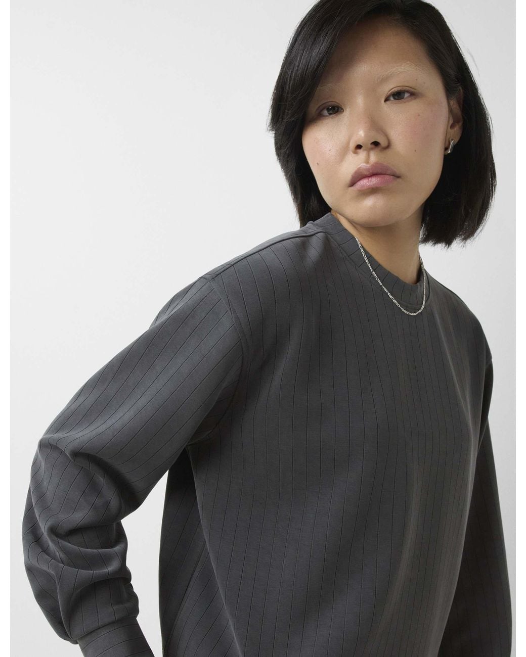 Sweaty Betty Gray Women's Sand Wash Pin Stripe Crew Neck Sweatshirt