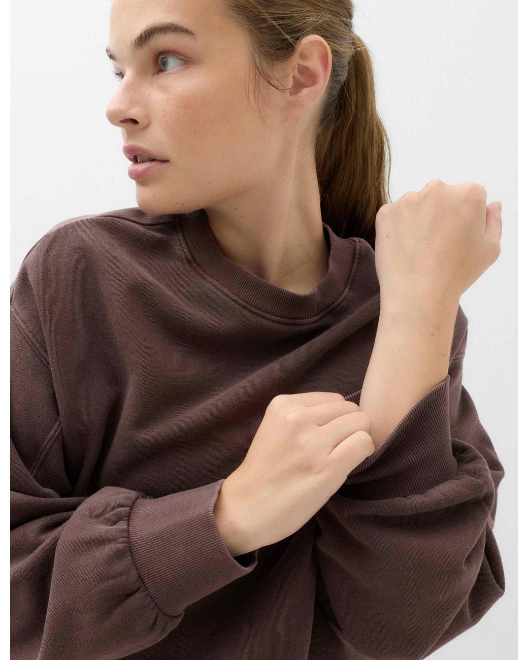 GOODMOVE Brown Women's Cotton Rich Garment Dye Boxy Sweatshirt