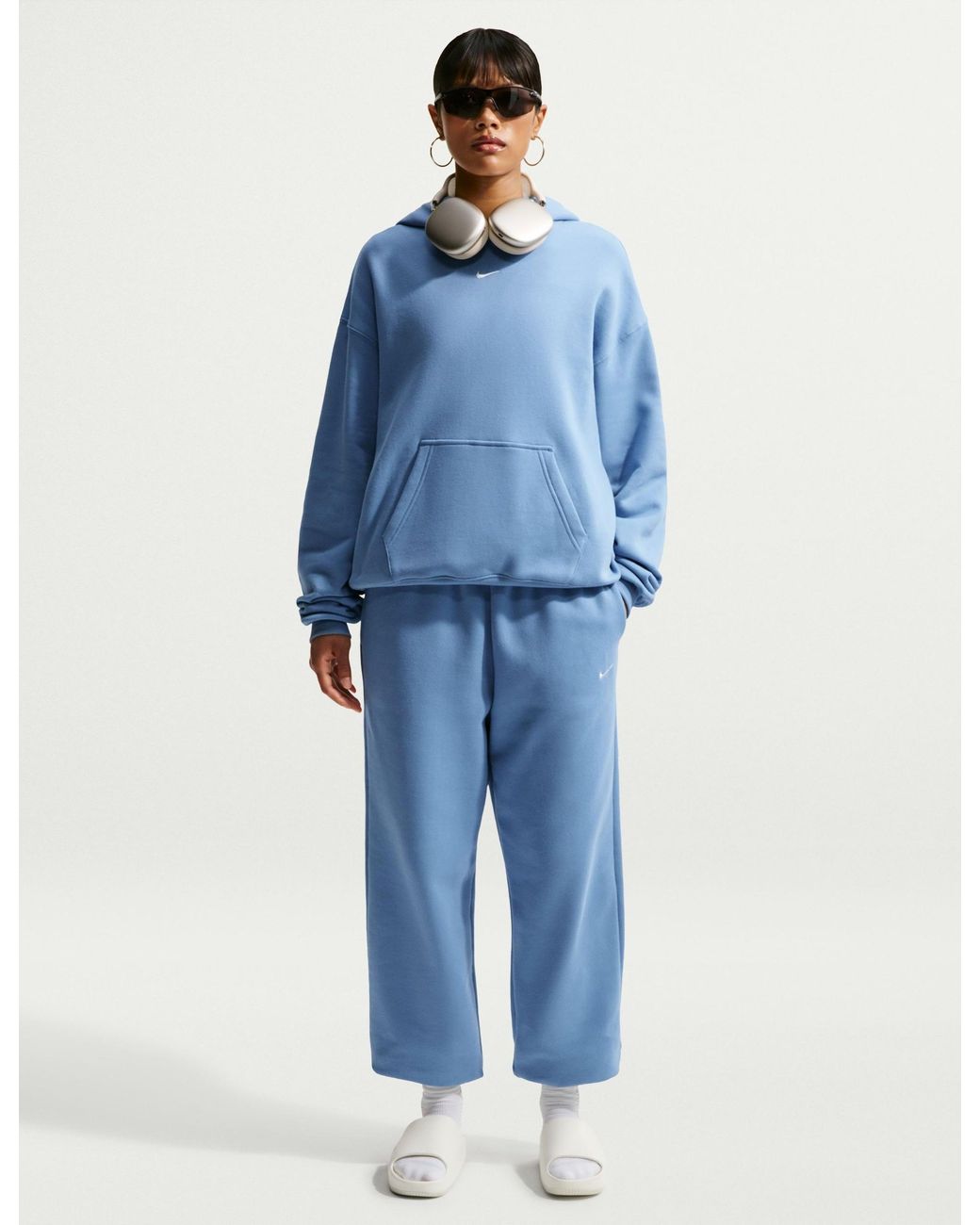Nike Blue Women's Studio Fleece Oversized Pullover Hoodie