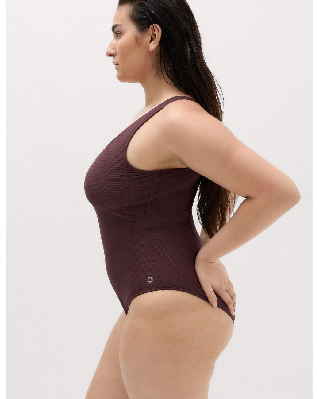 GOODMOVE Purple Women's Tummy Control Textured Padded Scoop Back Swimsuit