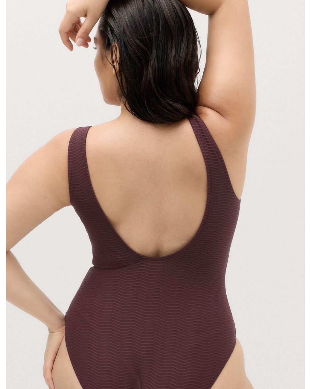 GOODMOVE Purple Women's Tummy Control Textured Padded Scoop Back Swimsuit