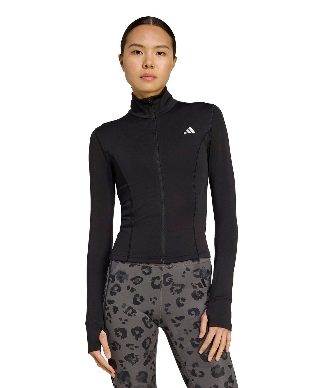 Adidas Black Women's Optime Essentials Full-zip Jacket