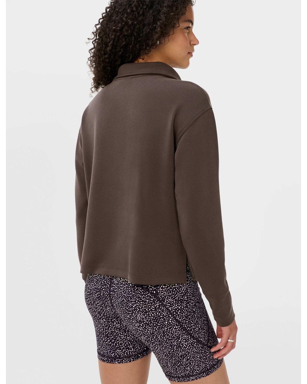 Sweaty Betty Brown Women's Sand Wash Half Zip Crop Sweatshirt
