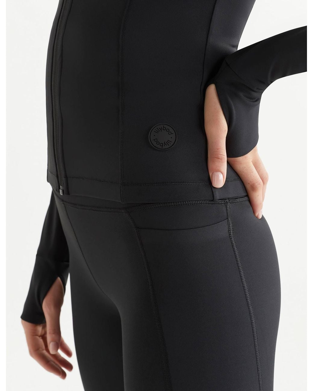 Lilybod Black Women's Zuri Contoured Zip Thru Top