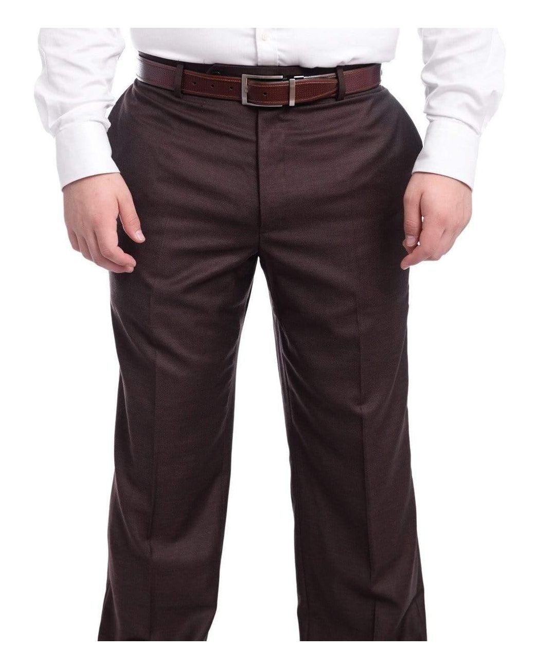 Nautica Classic Fit Solid Flat Front Wool Dress Pants in Brown for Men