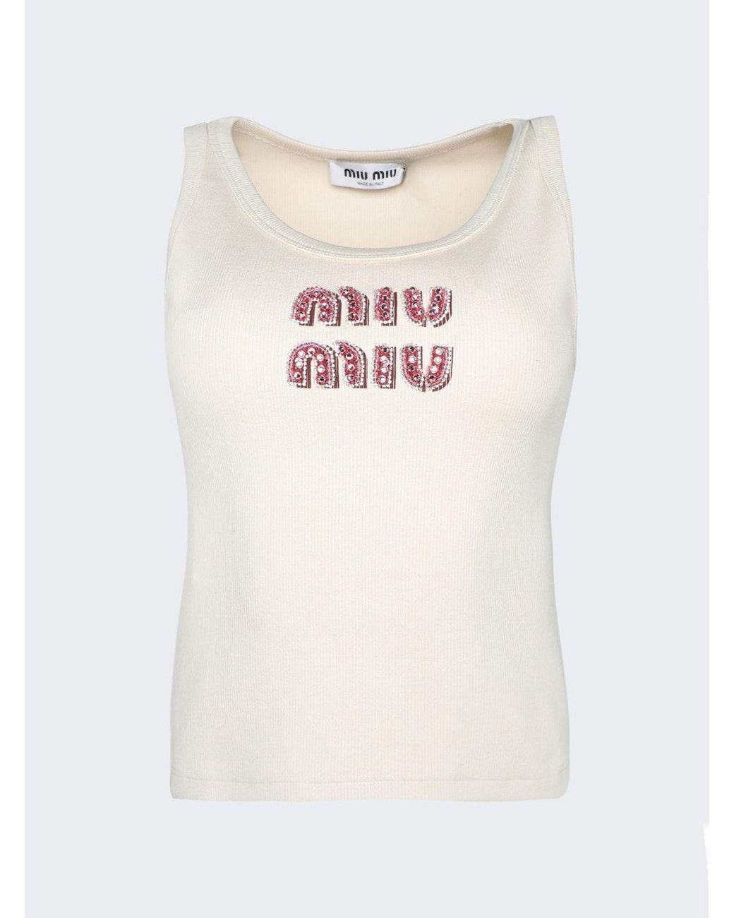Miu Miu Logo Tank Top in White | Lyst