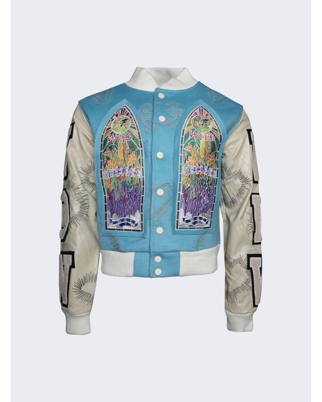 Who Decides War Namesake Varsity Bomber Jacket in Blue for Who Decides War Namesake Varsity Bomber Jacket in Blue for