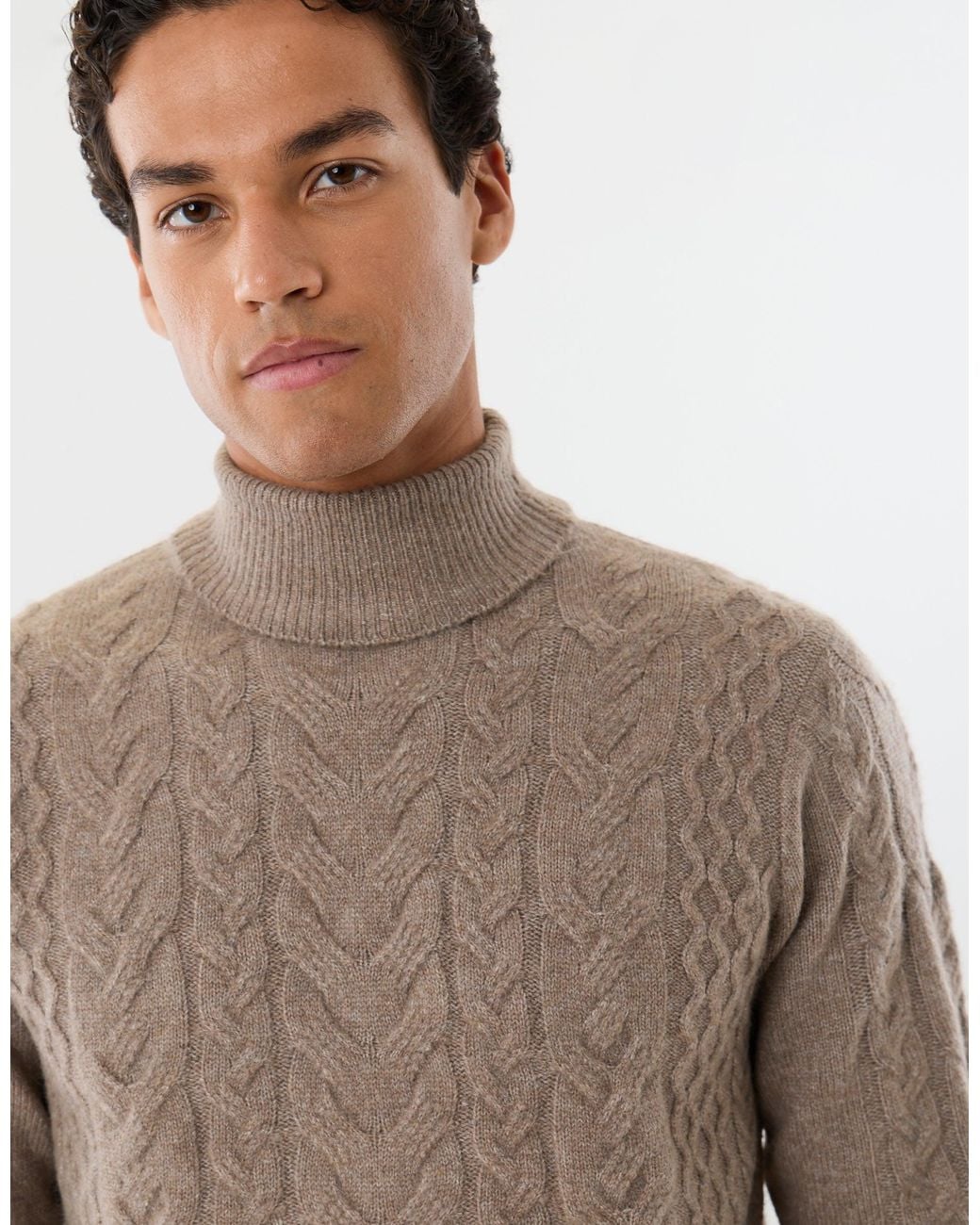 Threadbare Brown Cable Knit Roll Neck Jumper for men