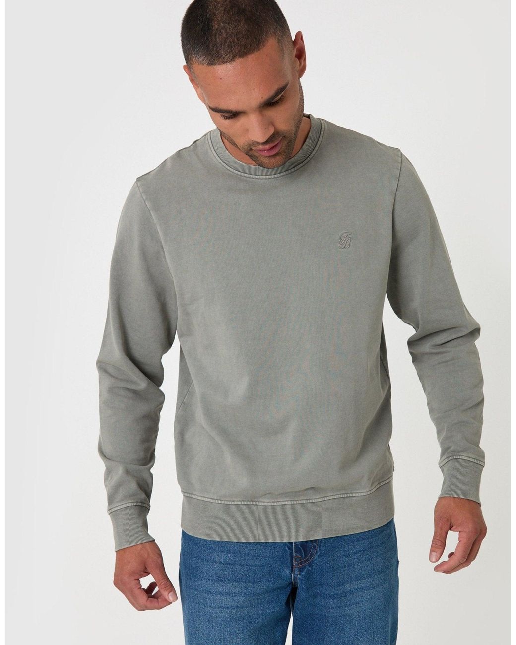 Threadbare Gray Ribbed Cotton Sweatshirt for men