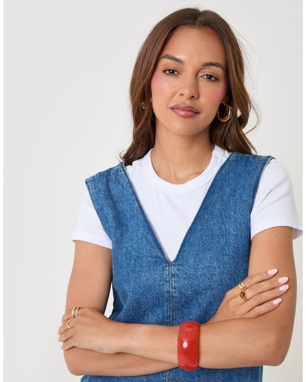Threadbare Blue Denim V-Neck Mini Dress