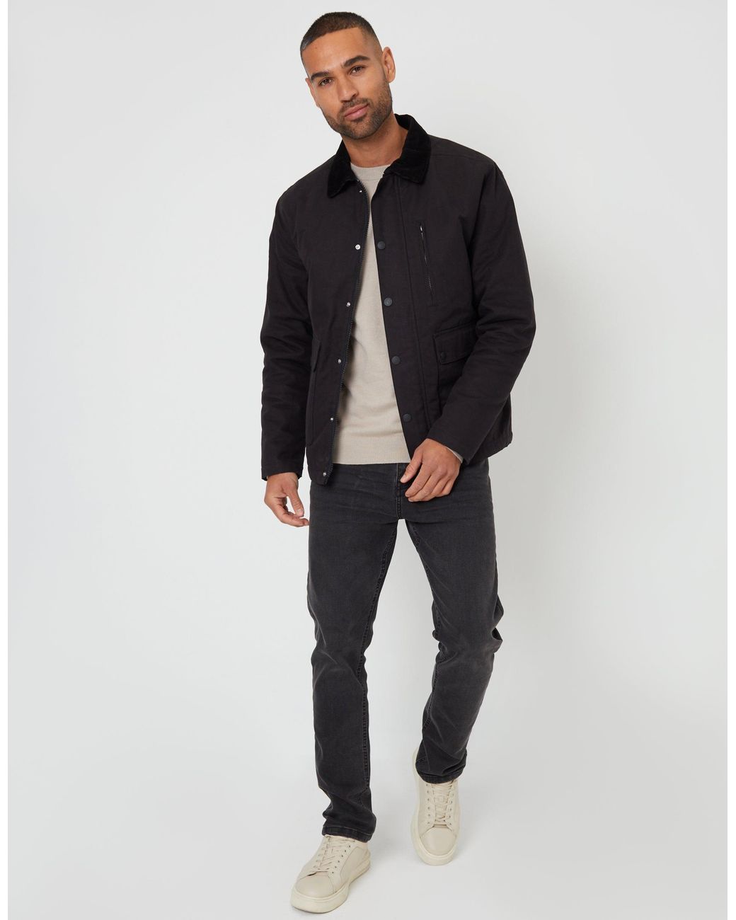 Threadbare Black Collared Lightweight Jacket for men