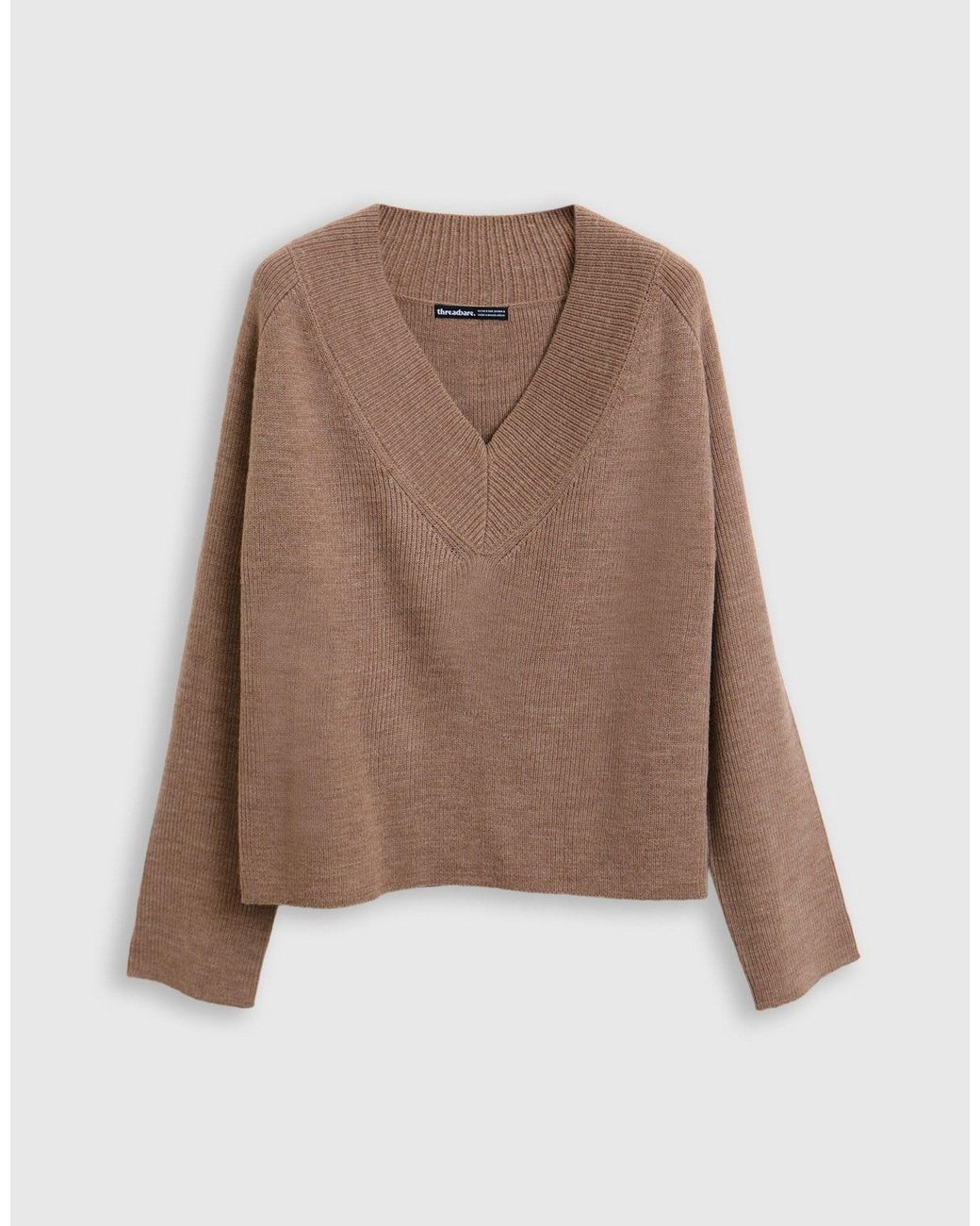 Threadbare Natural The Everyday Deep Rib V-Neck Jumper
