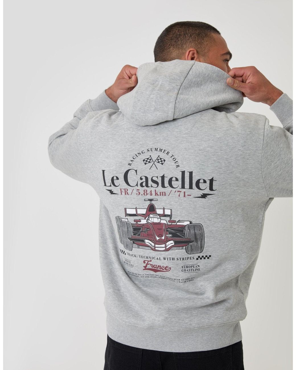Threadbare Gray Relaxed Fit Le Castellet Graphic Print Hoodie for men