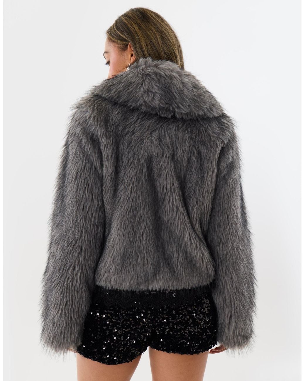 Threadbare Gray Faux Fur Collared Coat