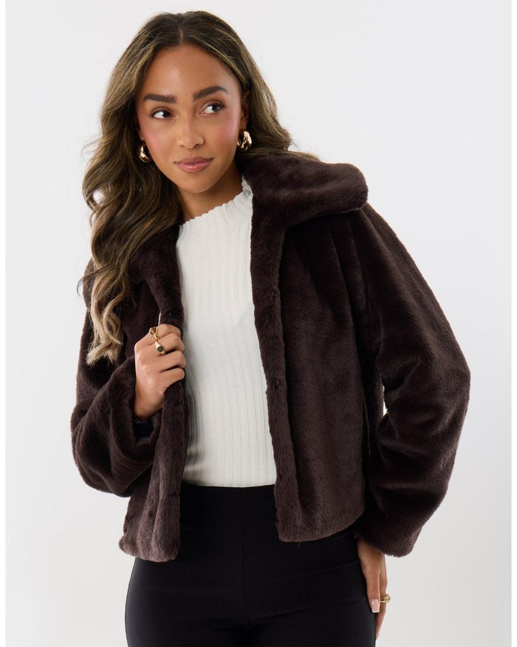 Threadbare Black Short Collared Faux Fut Coat