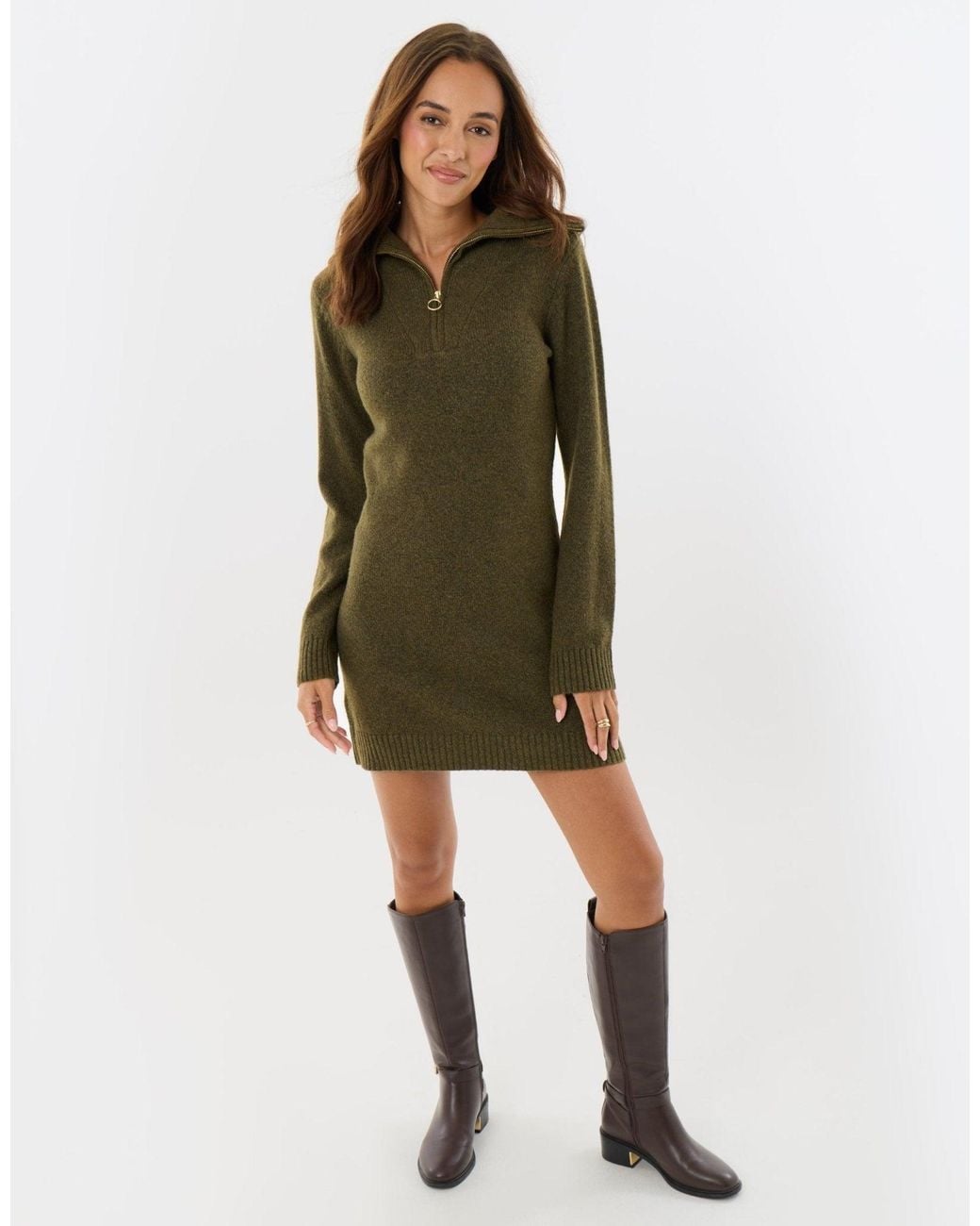 Threadbare Green The Classic Brushed Knit Mini Dress