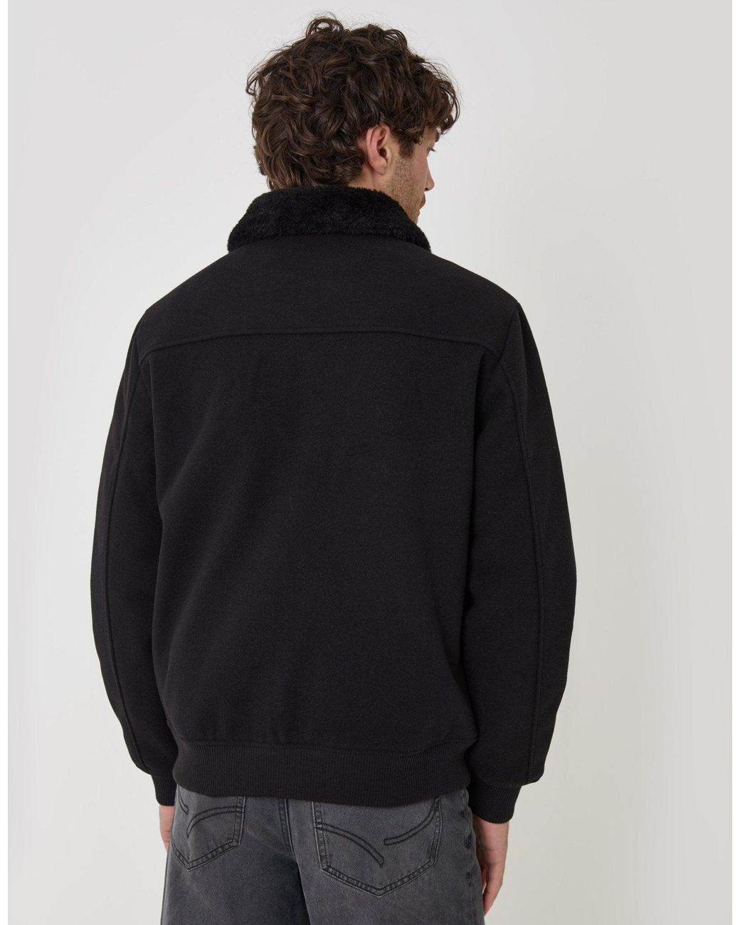 Threadbare Black Lightweight Jacket With Faux Fur Collar for men