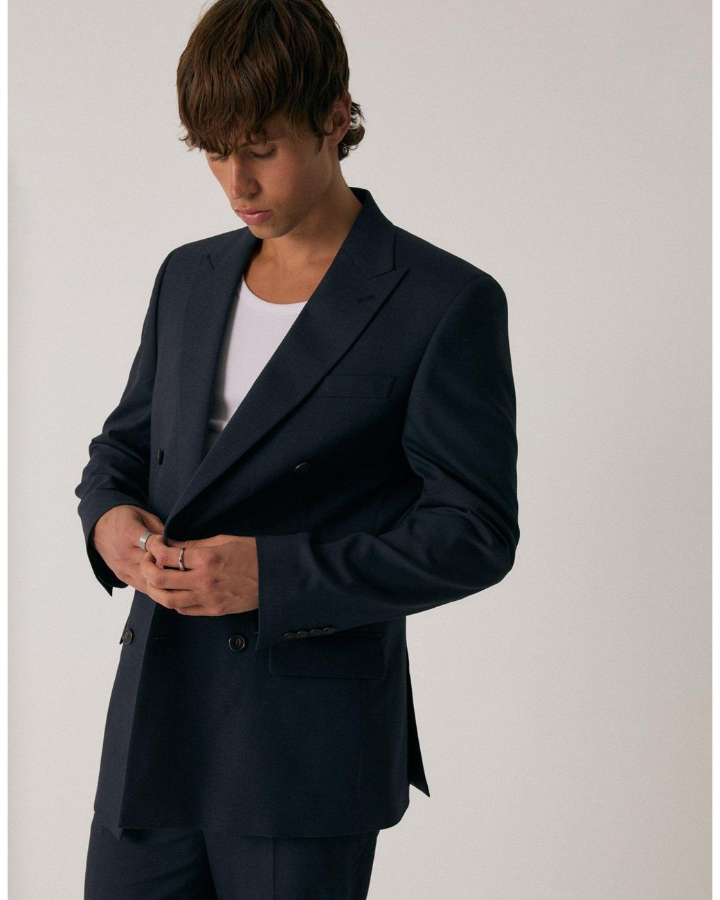 Threadbare Blue Tailored Fit Double Breasted Blazer for men