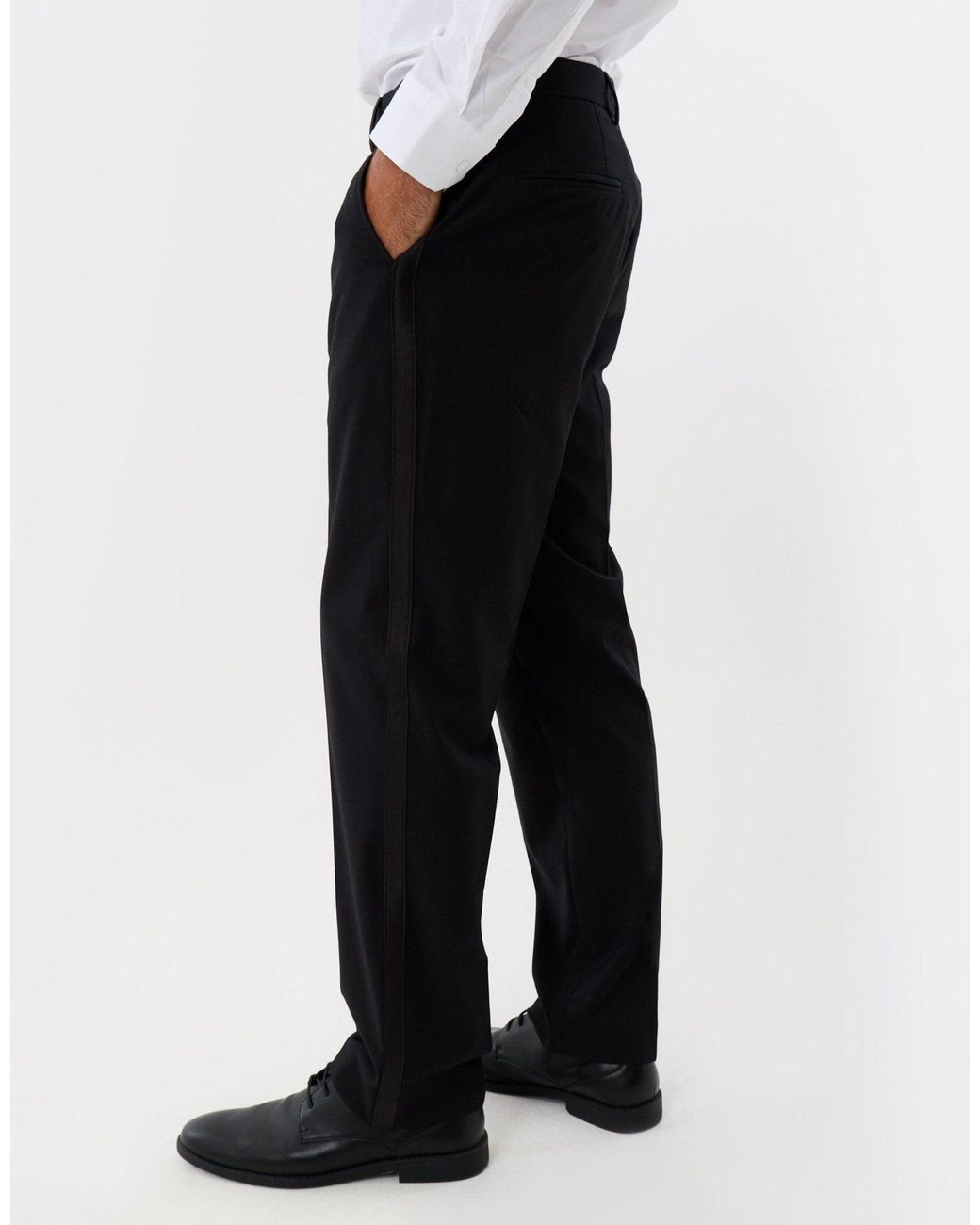 Threadbare Black Tailored Fit Satin Seam Suit Trousers for men