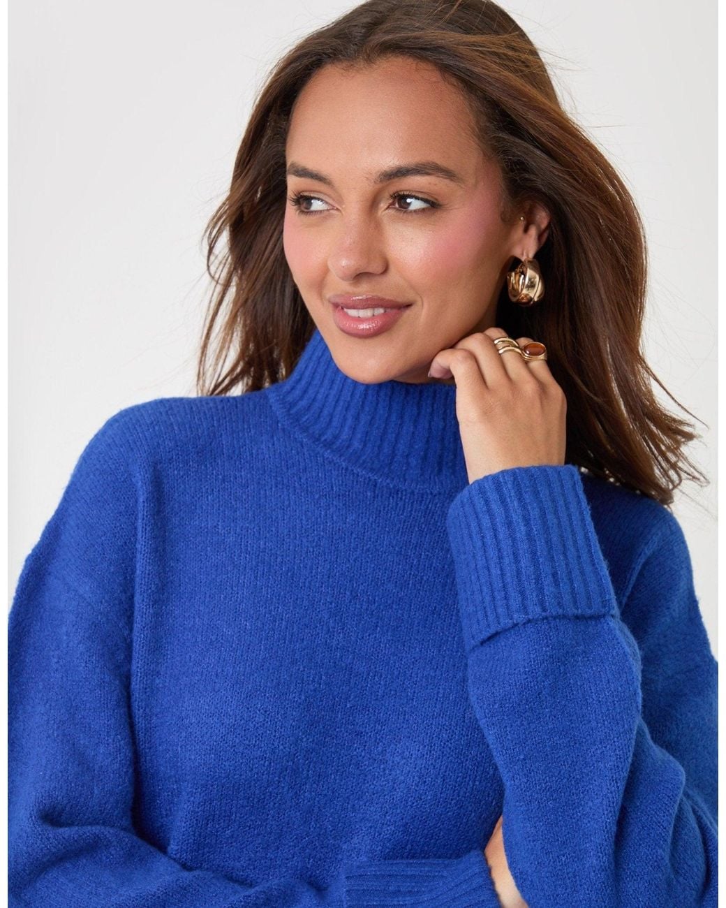 Threadbare Blue Relaxed Fit Funnel Neck Jumper