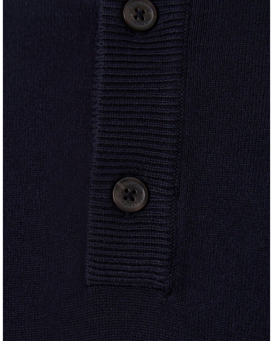 Threadbare Blue Knitted Long Sleeve Button Polo Jumper for men