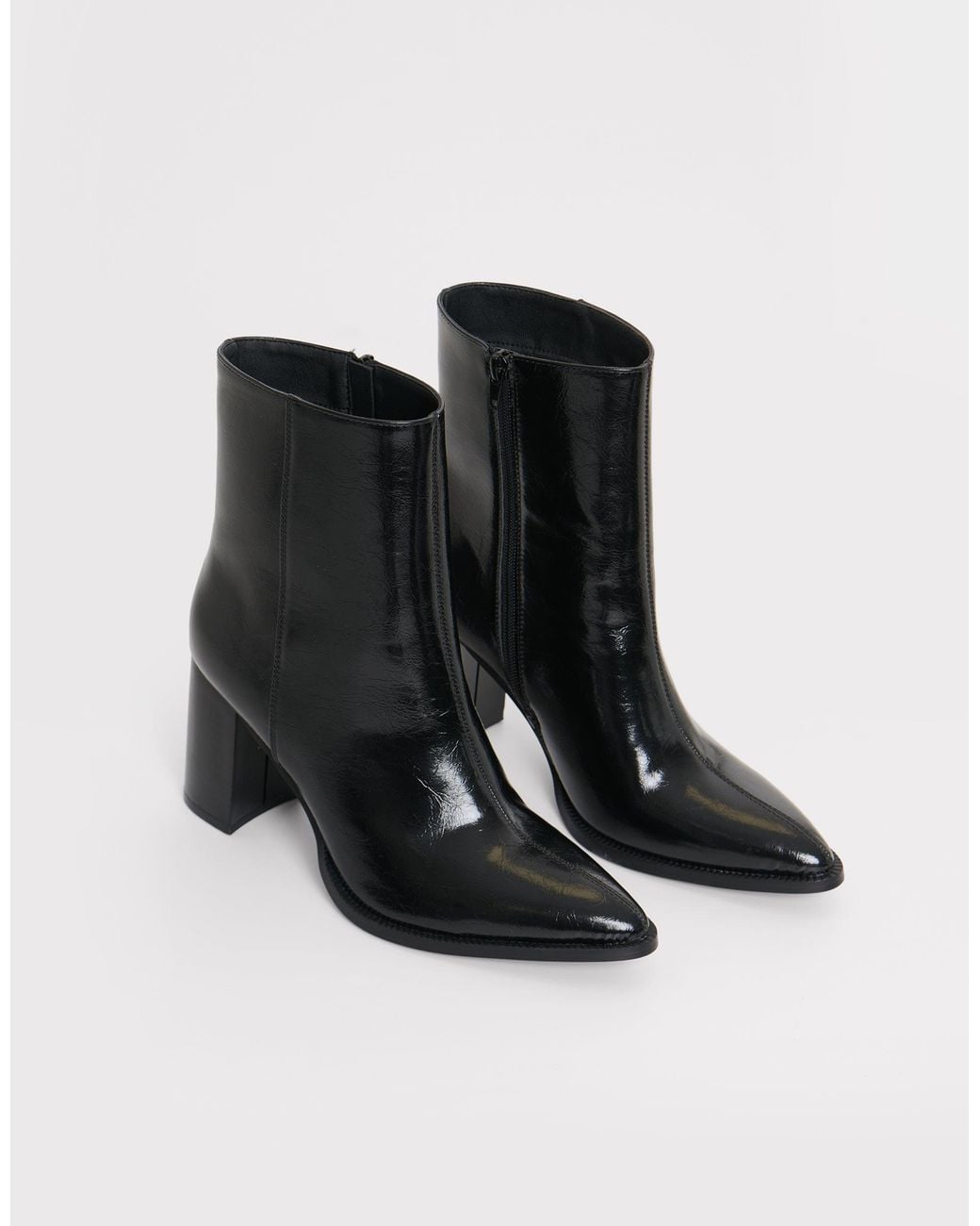 Threadbare Black Block Heel Pointed Ankle Boots
