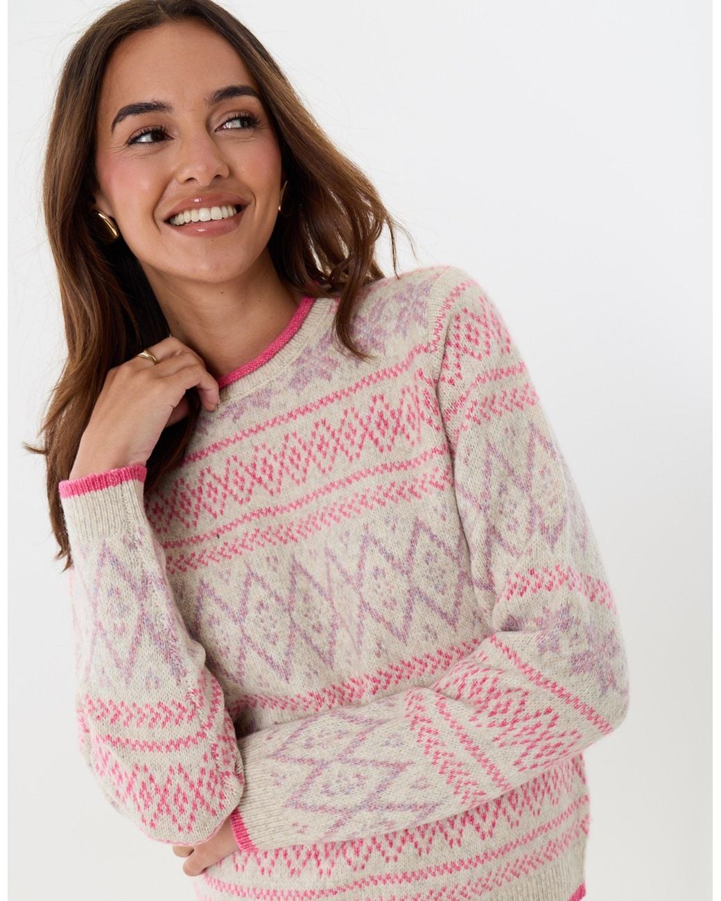 Threadbare Pink Snowflake Fairisle Knitted Christmas Jumper