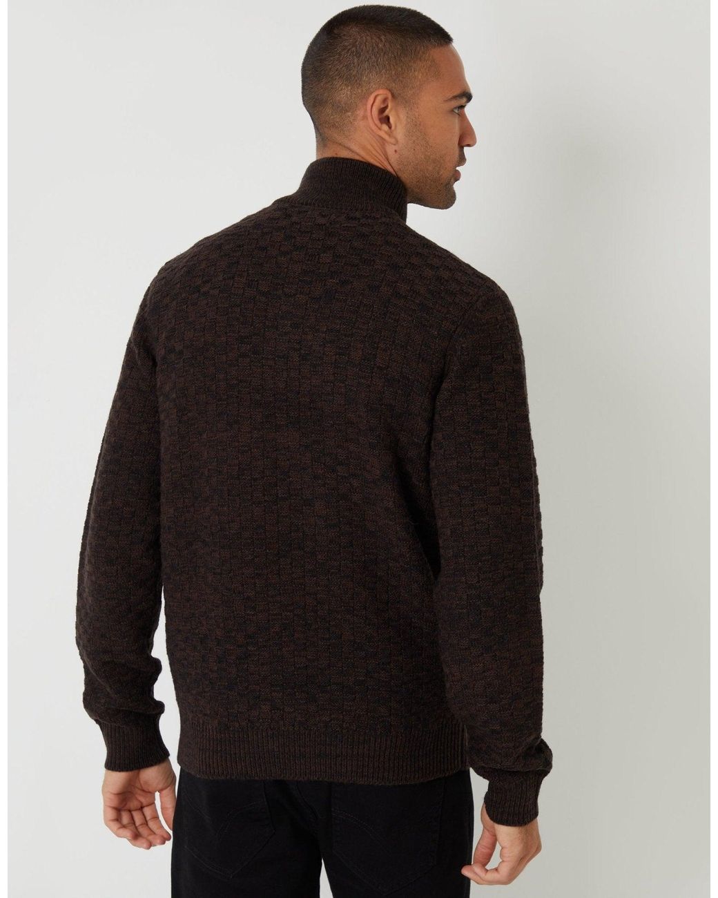 Threadbare Black Basket Stitch Quarter Zip Jumper for men
