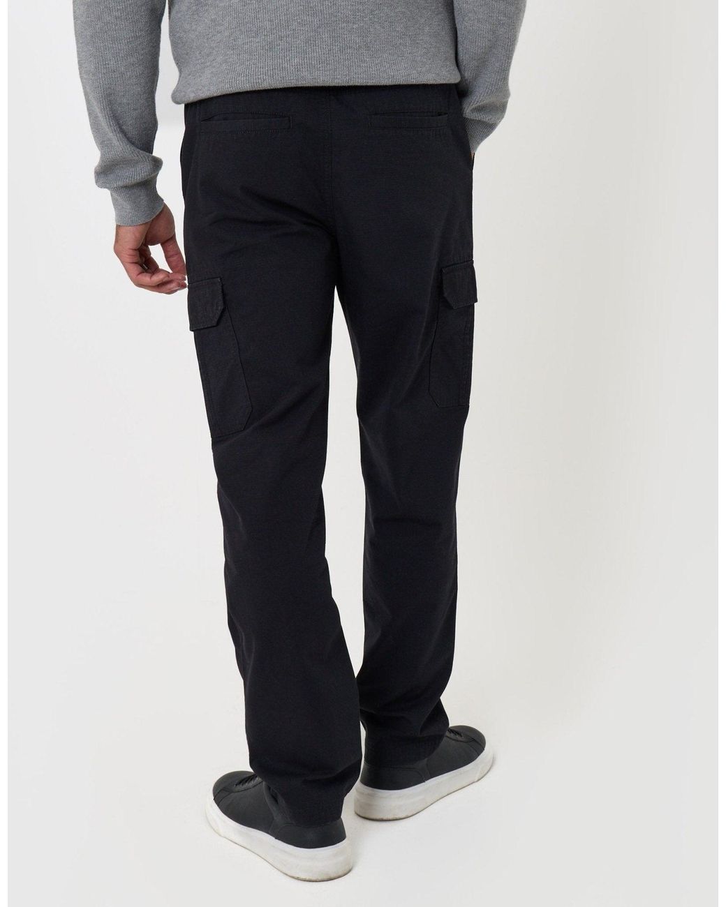 Threadbare Black Regular Fit Cotton Cargo Trousers for men