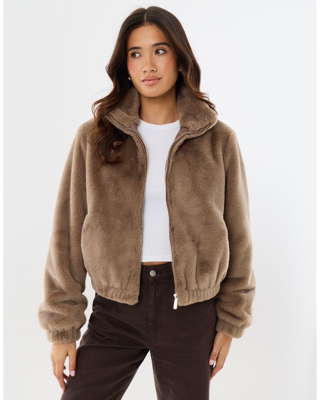 Threadbare Brown Faux Fur Bomber Jacket