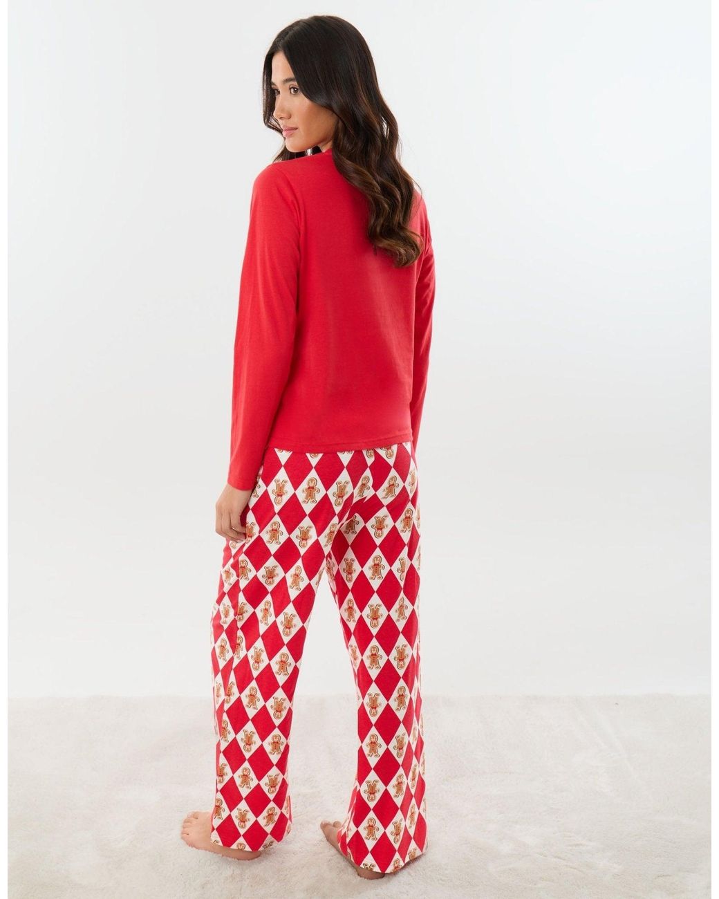 Threadbare Red Cotton Gingerbread Print Christmas Pyjama Set
